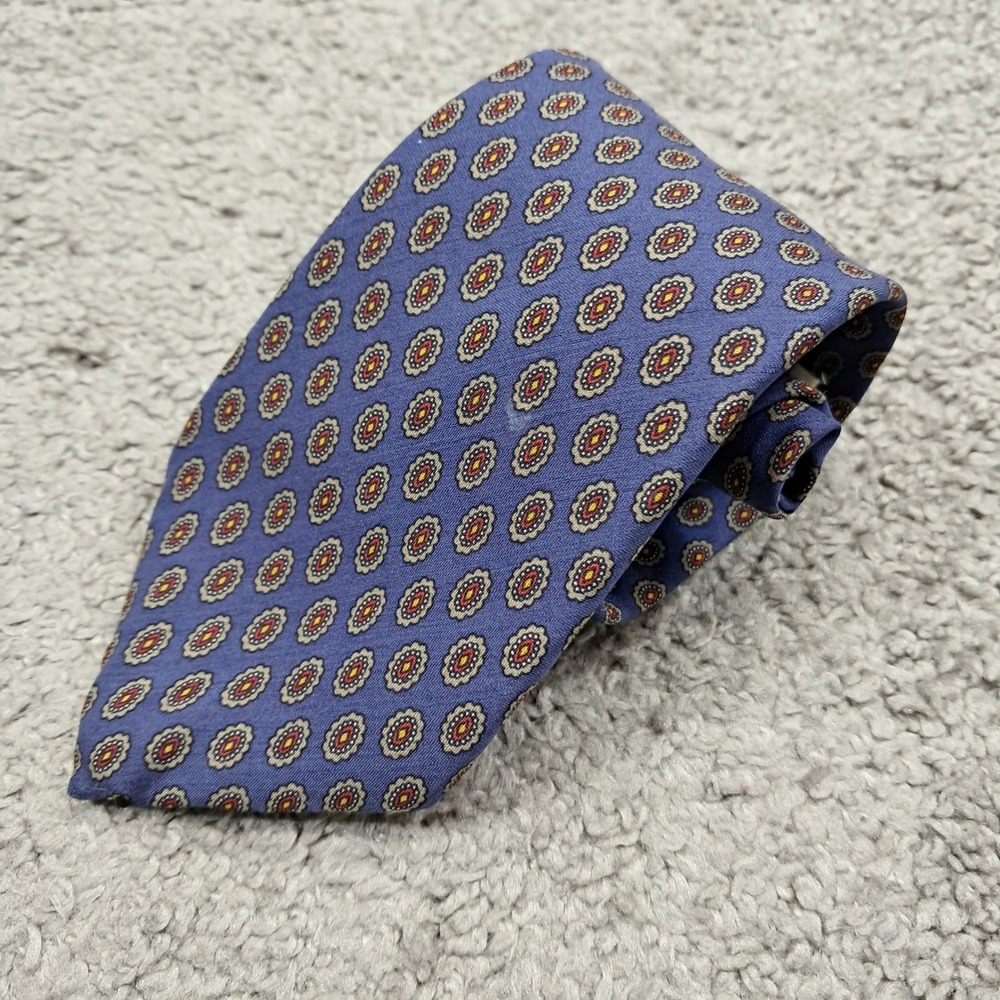 Liberty of London Blue Silk Wool Geometric Medallion Necktie RN 30187
